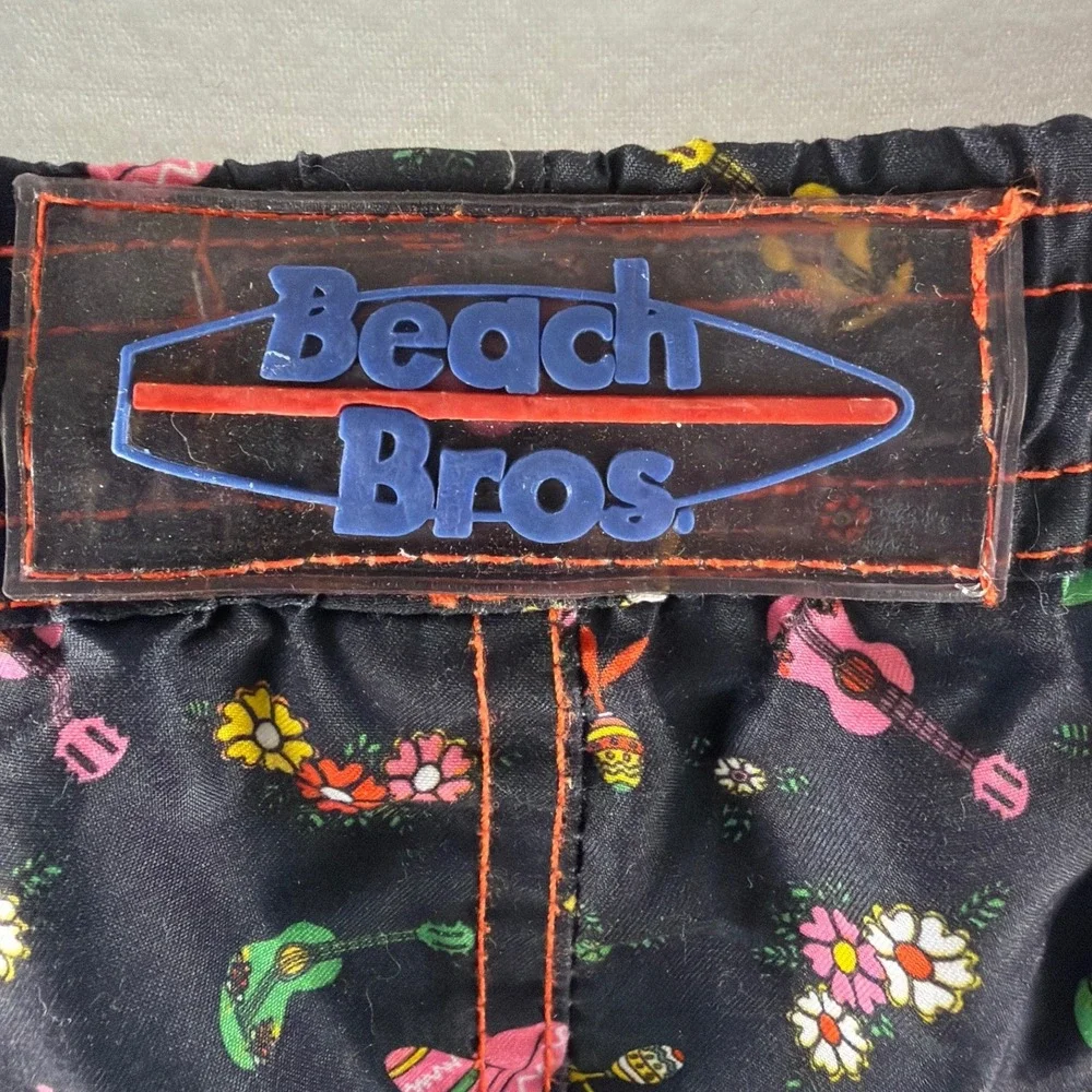 Beach Bros Mens XL Swim Trunks‎ Black Fiesta Sombrero Guitar Print Board Shorts